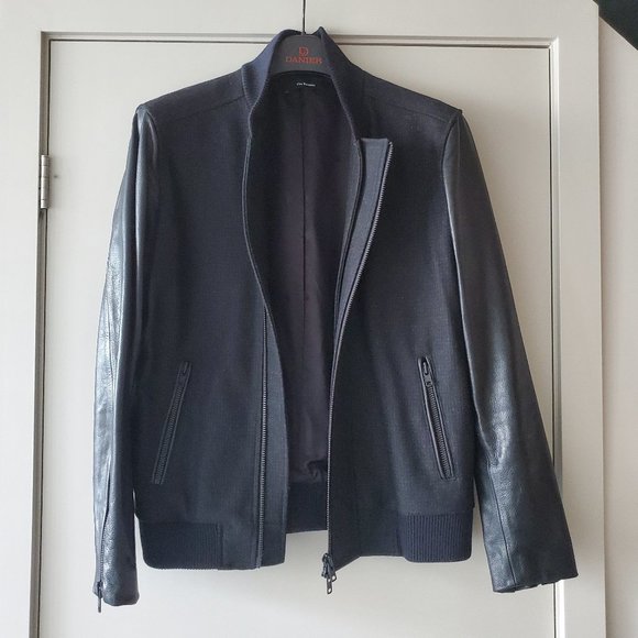 Mens The Kooples Wool and Leather Bomber Jacket - Picture 3 of 7